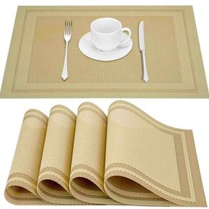 Placemats Set of 4, Heat-Resistant Woven Vinyl Placemat